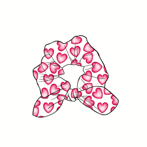 Watercolor Pink Hearts Hand Tied Knotted Bow Scrunchie