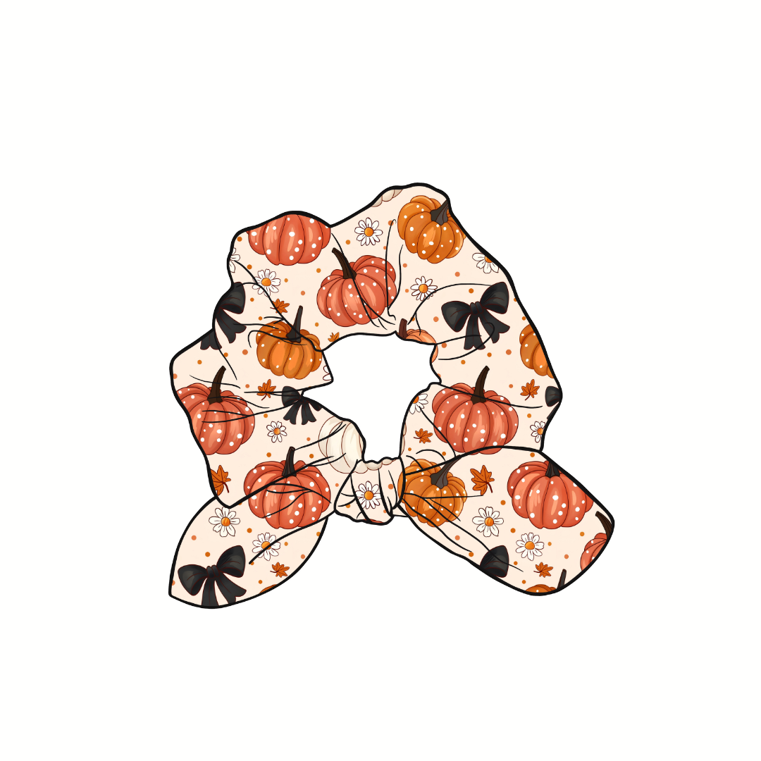 Bows & Pumpkins Hand Tied  Knotted Bow Scrunchie