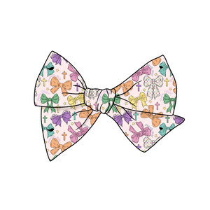 (Pre-Order) Coquettes and Cross  5" Pre-Tied Fabric Bow