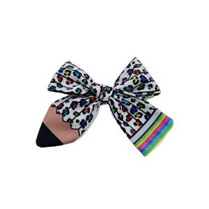 Rainbow Leopard Pencil 5" Pre-Tied Fabric Bow