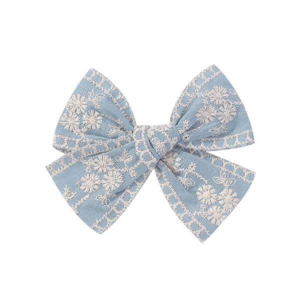 3.5" Pre-Tied Linen Embroidered Fabric Bow