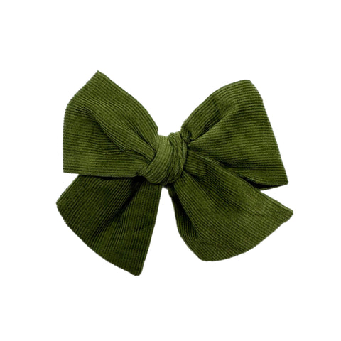 Olive Green Corduroy 5" Pre-Tied Fabric Bow