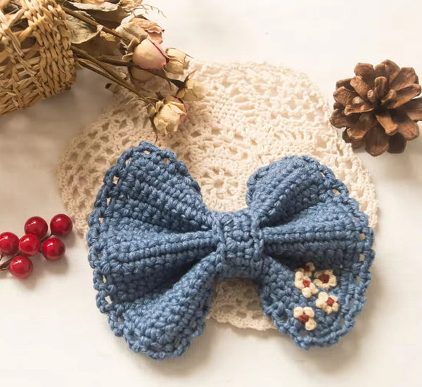 Wedgewood Blue Crochet Bow