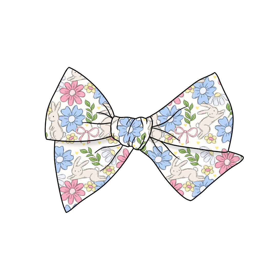 (Pre-Order) Bunny Floral 5" Pre-Tied Fabric Bow