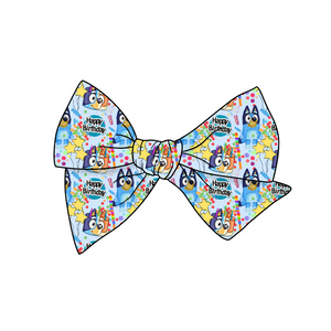 Birthday Blue Pup 5" Pre-Tied Fabric Bow