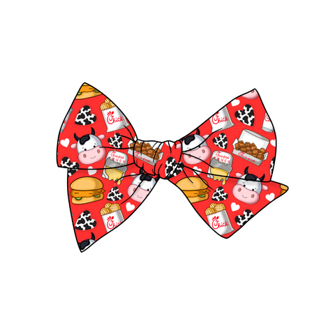 I Heart Chicken  5" Pre-Tied Fabric Bow