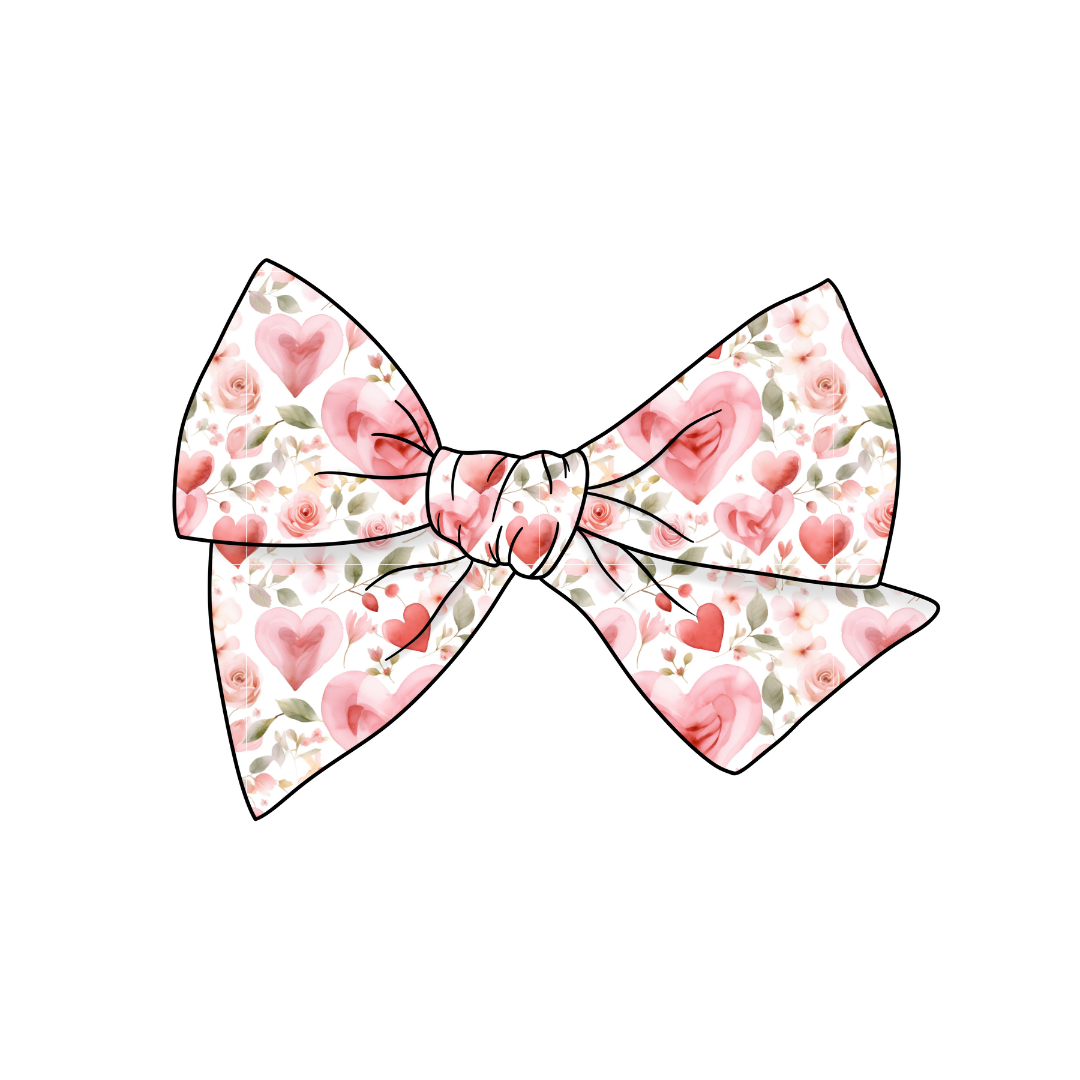 Heart Floral 5" Pre-Tied Fabric Bow