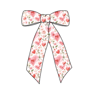 Heart Floral Long Tail Fabric Bow