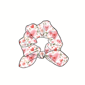 Heart Floral Hand Tied  Knotted Bow Scrunchie