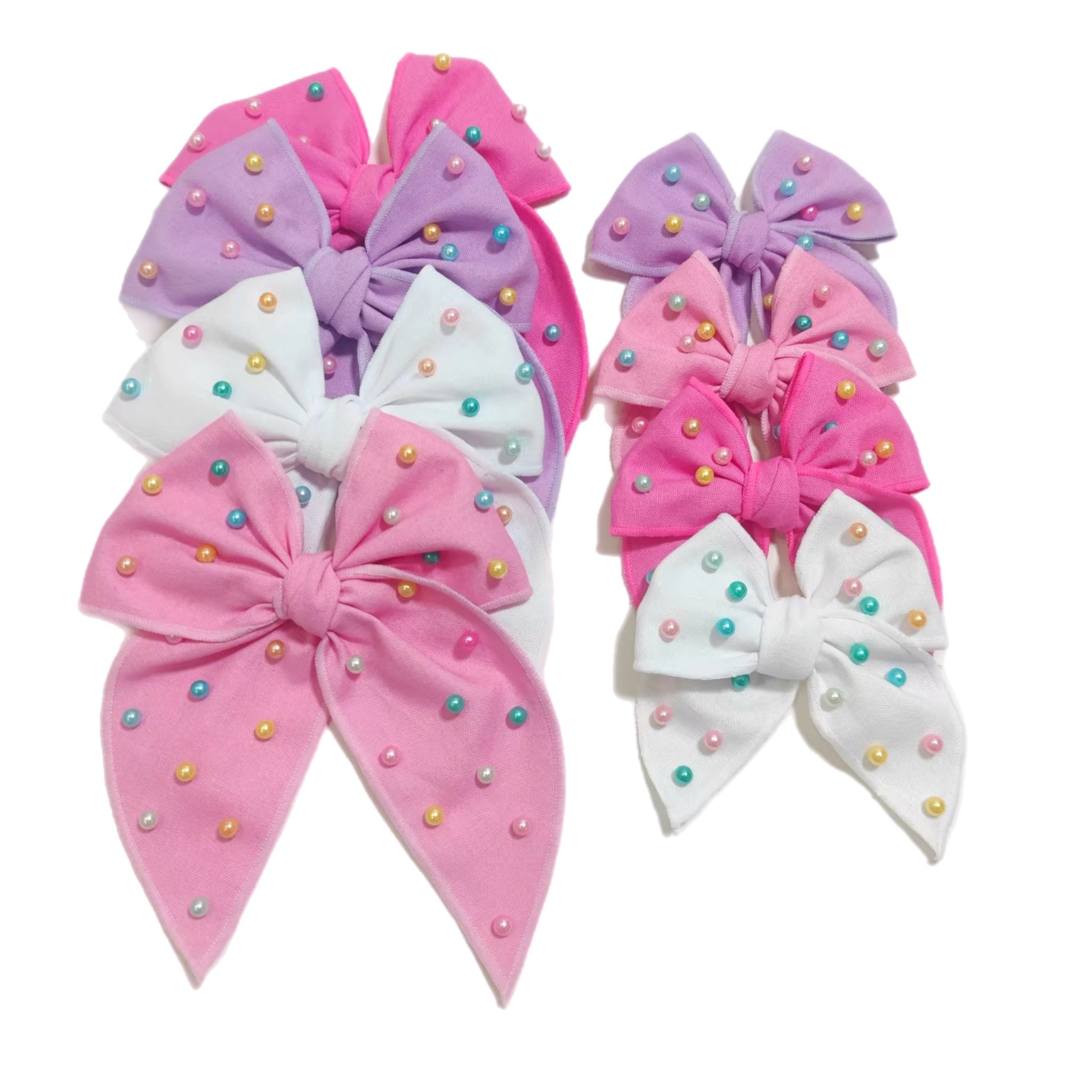 Pastel LINEN Pearl Pre-Tied Fabric Bow