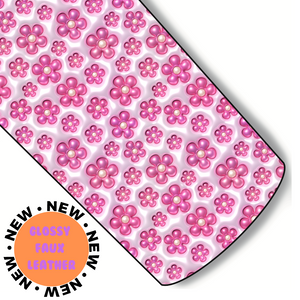 Pink Flowers 3d Puff Like Custom Glossy Faux Leather