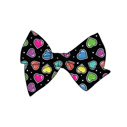 (Pre-Order) Black Background Rainbow Hearts 5" Pre-Tied Fabric Bow