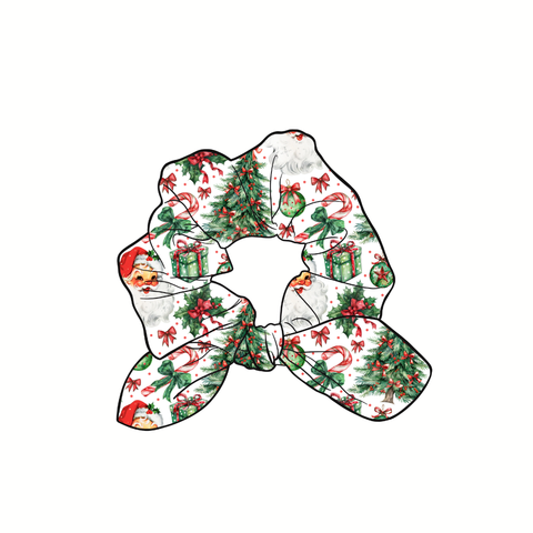 Holly Jolly Christmas Hand Tied  Knotted Bow Scrunchie