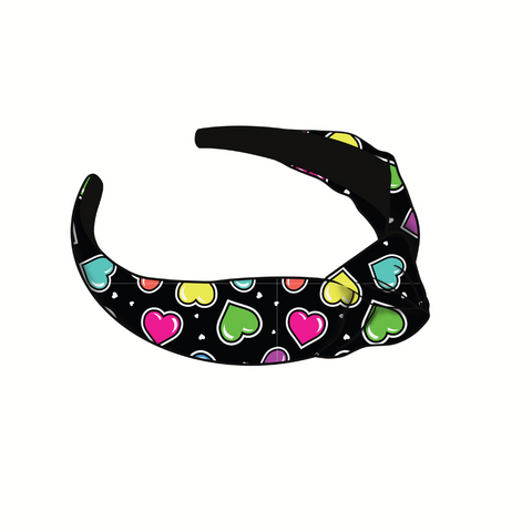 (Pre-Order) Black Background Rainbow Hearts Knotted Headband