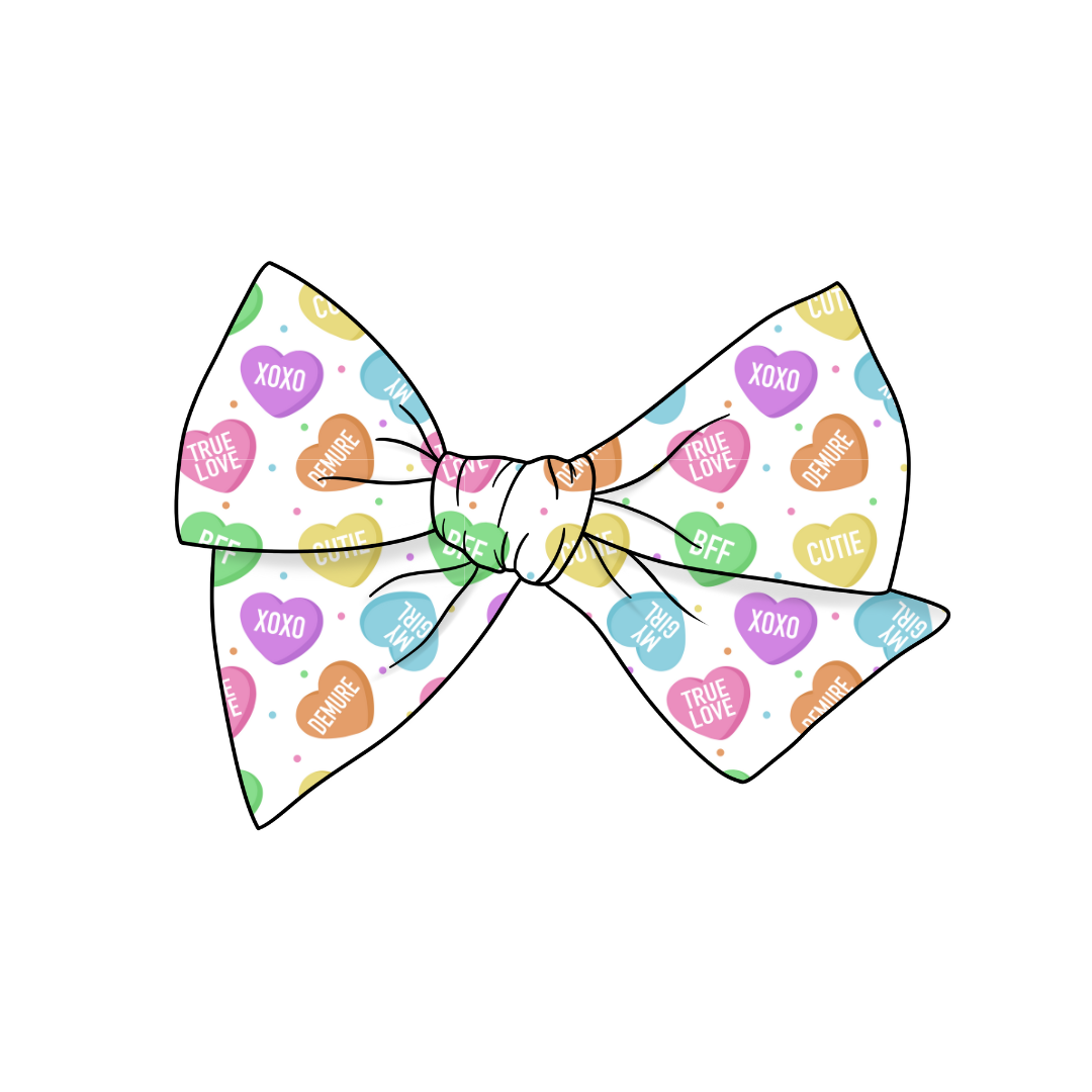 Conversation Hearts 5" Pre-Tied Fabric Bow