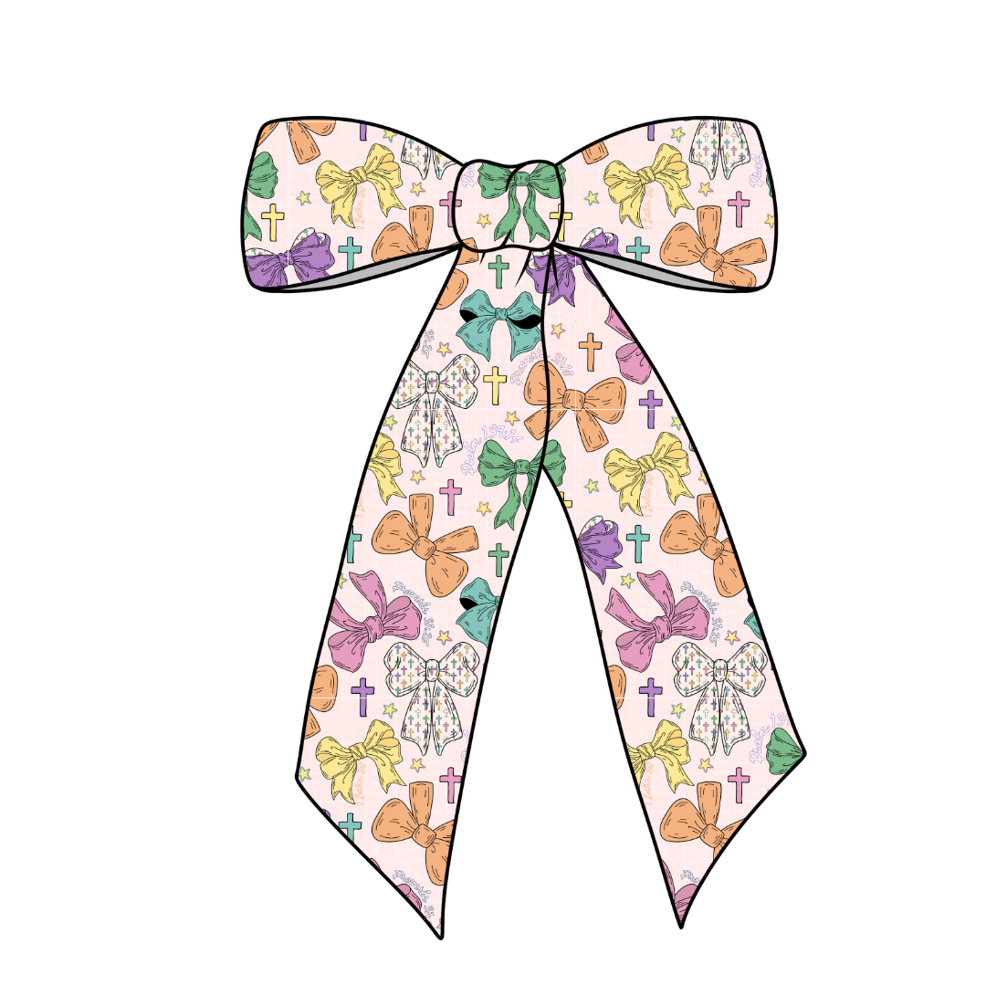 (Pre-Order) Coquettes and Cross Long Tail Fabric Bow