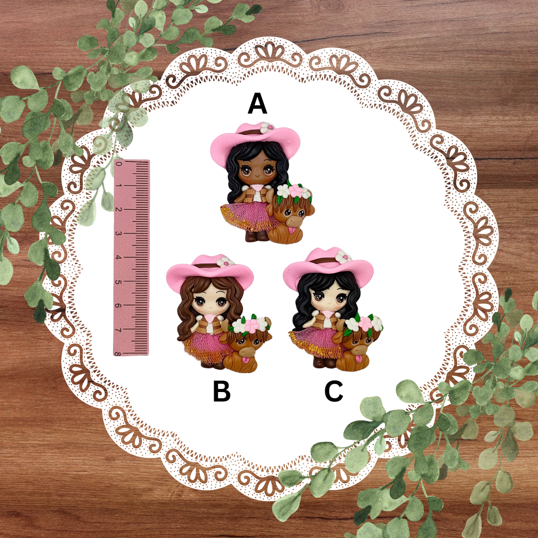 (Pre-Order) Pink Cowboy Hat Cowgirls w/ Highland Cow