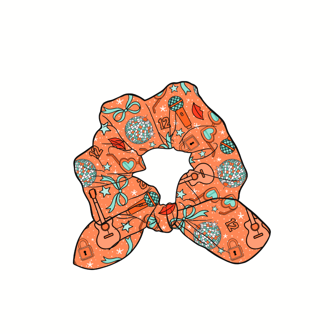 Orange Life of a Showgirl Hand Tied  Knotted Bow Scrunchie
