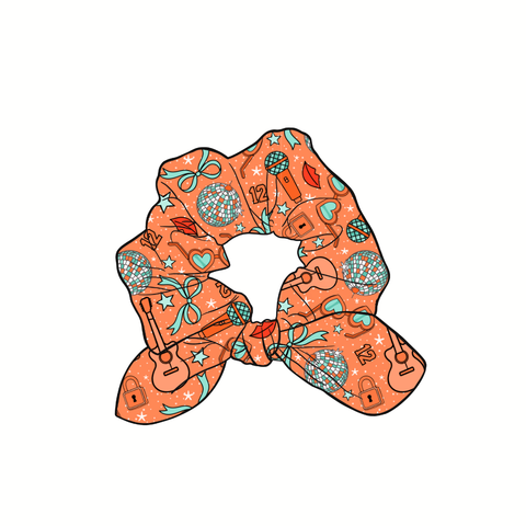 Orange Life of a Showgirl Hand Tied  Knotted Bow Scrunchie