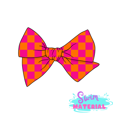 Hot Pink and Orange Check  5" Pre-Tied Swim Bow