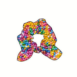 Rainbow Ball Sprinkles Hand Tied  Knotted Bow Scrunchie