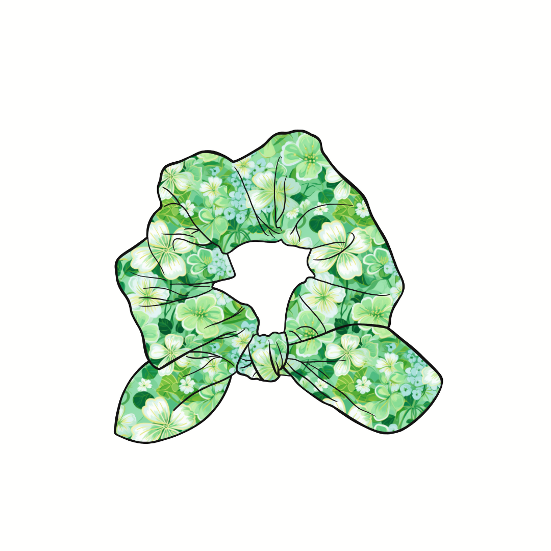 Clover Floral Hand Tied  Knotted Bow Scrunchie