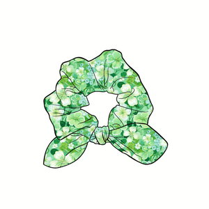 Clover Floral Hand Tied  Knotted Bow Scrunchie