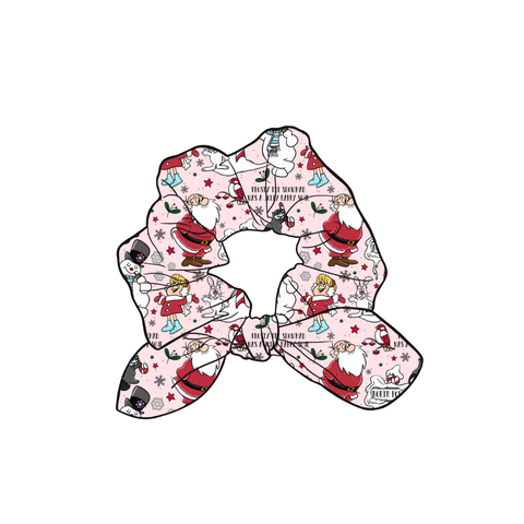 (Pre-Order) Pink Frosty & Friends Hand Tied  Knotted Bow Scrunchie