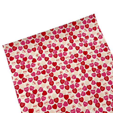 Red Conversation Hearts Custom Glossy Faux Leather