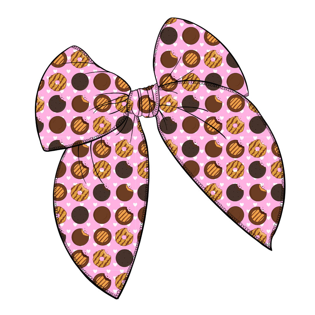 Pink Girl Scout Cookies Large Serged Edge Pre-Tied Fabric Bow