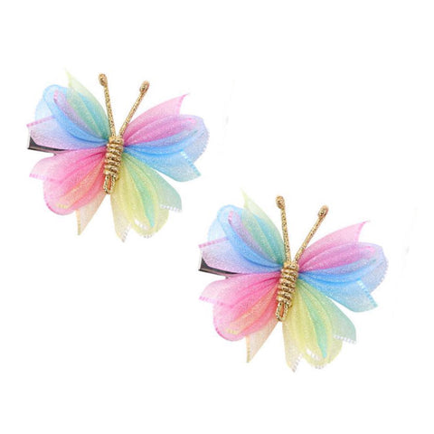 Pastel Rainbow Butterfly Alligator Clips (Set of 2)