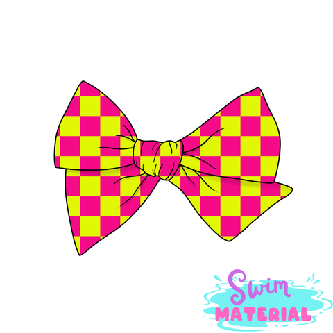 Hot Pink and Yellow Check 5" Pre-Tied Swim Bow