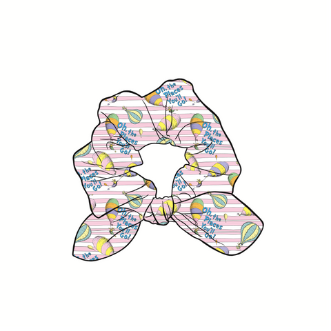 Oh the Places Hand Tied  Knotted Bow Scrunchie