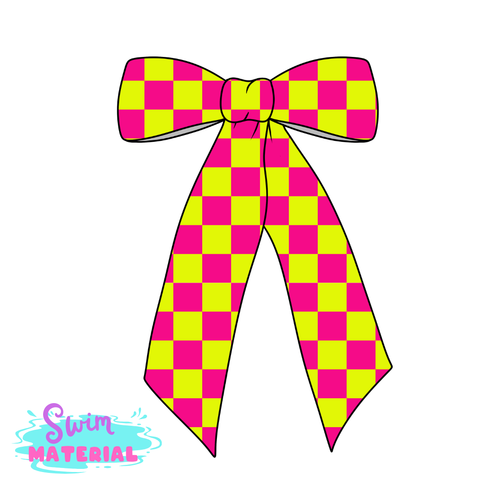 Hot Pink and Yellow Check Long Tail Swim Bow