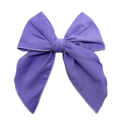 Purple Corduroy Large Serged Edge Pre-Tied Fabric Bow
