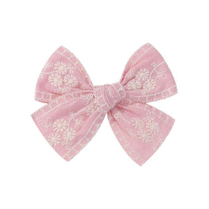 3.5" Pre-Tied Linen Embroidered Fabric Bow