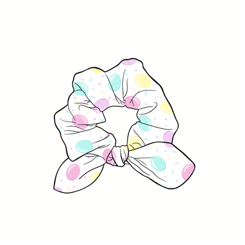 Egg Hunt Extravaganza Hand Tied  Knotted Bow Scrunchie