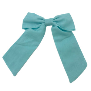 Aqua Long Tail Linen Bow