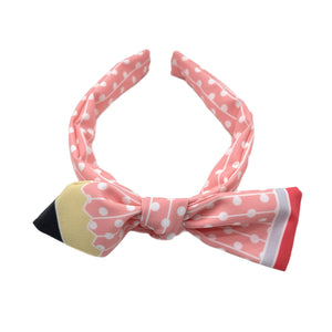 Polka Dot Pink Pencil Hand Tied Knotted Bow Headband