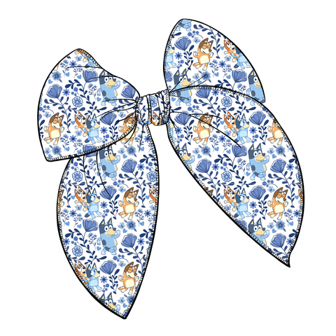 Floral Heelers Large Serged Edge Pre-Tied Fabric Bow