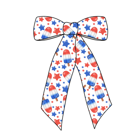 Red White and Cool  Long Tail Fabric Bow