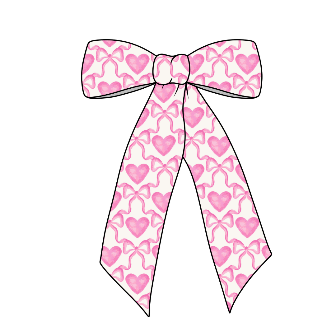 Coquette & Hearts Long Tail Fabric Bow