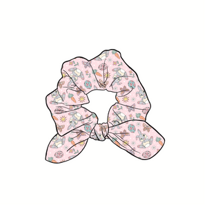 Spring Bunny Hand Tied  Knotted Bow Scrunchie