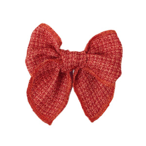 (Pre-Order)  4.5" Red Pre-Tied Tweed Like Bow