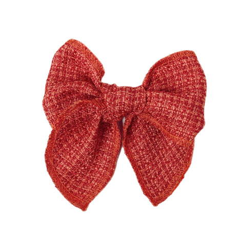 (Pre-Order)  4.5" Red Pre-Tied Tweed Like Bow