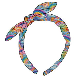 Embroidered Like Rainbows Hand Tied Knotted Bow Headband