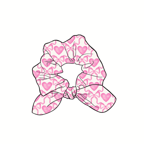 Coquette & Hearts Hand Tied  Knotted Bow Scrunchie