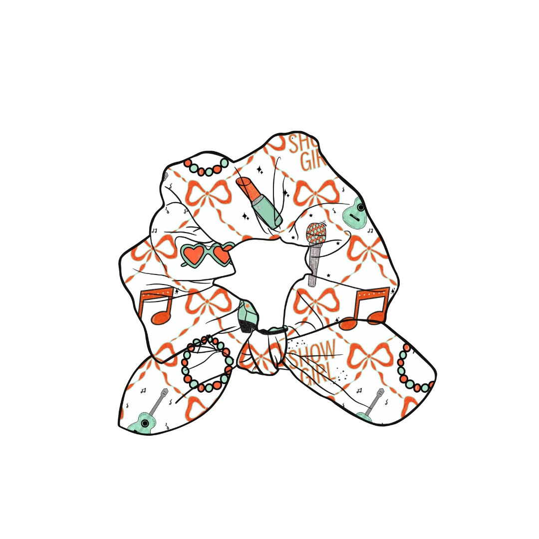 Showgirl Music Hand Tied  Knotted Bow Scrunchie