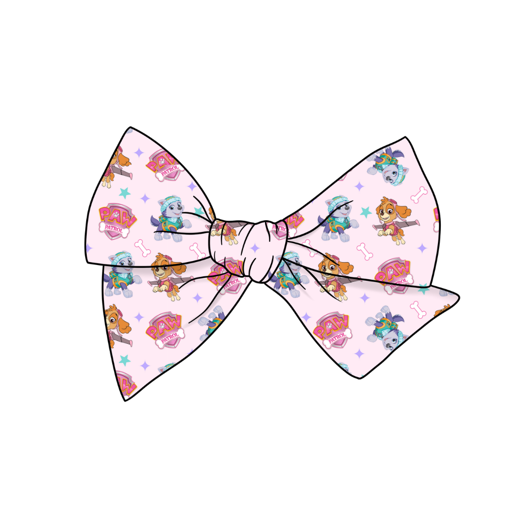 Pink Pups On Patrol 5" Pre-Tied Fabric Bow