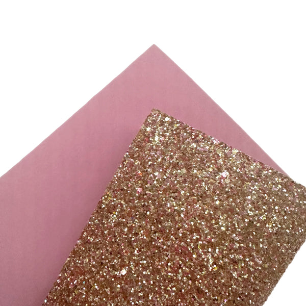 (NEW) Pink Velvet Backed Pink & Gold Chunky Glitter